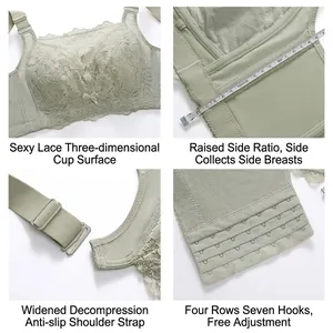 Light green full cup lace bra featuring wide side wings and four-row seven-hook closure