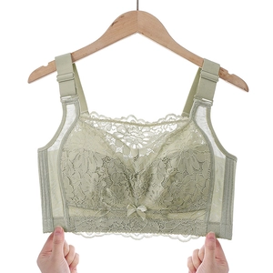 Full coverage light green lace bra with floral embroidery and wide shoulder straps