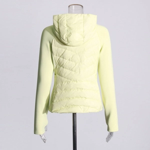 Slim fit hooded jacket in light yellow featuring V-shaped quilted back design
