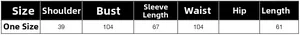 Detailed size chart for minimalist ruffled shirt showing shoulder and bust measurements