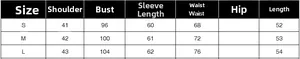 Size chart showing S, M, L dimensions for lace patchwork top including bust and waist