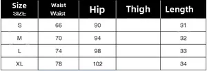 Size chart for women's sequin lace-up mini skirt showing S to XL dimensions and measurements