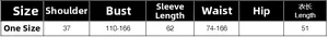 Size chart showing bust and shoulder measurements for ruffed shirt in centimeters
