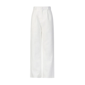 Detailed view of high-waist ivory wide-leg trousers with premium tailoring and clean stitching