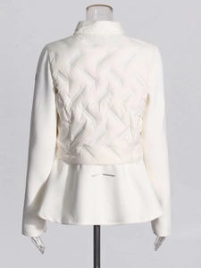 Women's slim fit white golf jacket with herringbone quilting and peplum hem