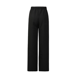Rear view of black wide-leg suit trousers with a comfortable elastic high waist
