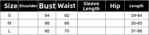 Size chart for women's slim fit pleated top detailing bust waist and length in cm