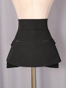 Women black high waist A-line mini skirt with decorative side pockets and corset waist