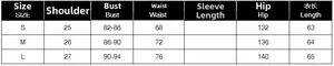 Detailed size chart for women's denim vest showing shoulder, bust, and waist measurements