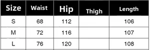 Size guide table for women's color block mesh skirt in S, M, and L dimensions