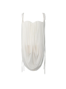 Elegant white draped sleeveless camisole top with layered chiffon and thin straps