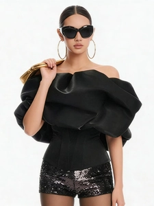 Women Sexy Elegant Corset Tube Top Exaggerated Ruffles Off The Shoulder Slim Fit Boned Evening Party Strapless Blouse Top