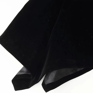 Macro shot of premium black velvet texture with smooth inner lining for women jacket