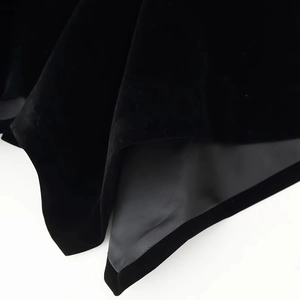 Detailed close-up of premium black velvet fabric with smooth inner lining and fine texture