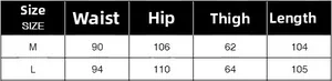 Tableau des tailles détaillé pour pantalons cargo taille haute avec mesures M et L