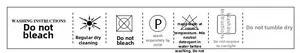 Detailed laundry care label showing washing, drying, and maintenance instructions for the top