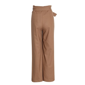 Pantalon cargo femme taille haute et jambe large marron avec ceinture en tissu assortie