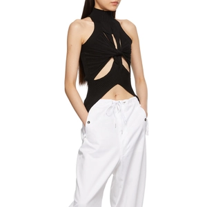 Sexy Ribbed Knit Tank Top For Women Fashion Cutout Twist Knot Mock Neck Sleeveless Slim Fit Cropped Top Streetwear Top