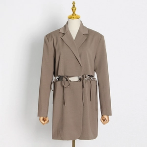 Women's 2-piece brown suit featuring hollow waist tie design and matching mini skirt