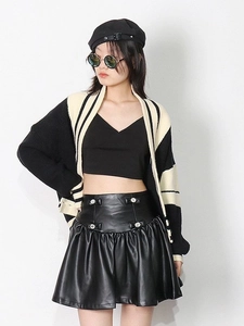 Gilet en maille rayée de style français à manches longues et coupe décontractée