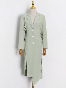 Light green notched lapel long dress with waist cut-outs and asymmetric split hem