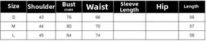 Tableau des tailles détaillé pour gilet en cuir avec mesures d'épaules, buste et taille
