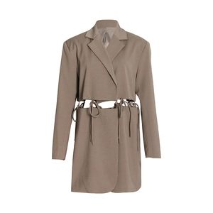 Khaki cutout blazer jacket for women with stylish side lacing and oversized silhouette