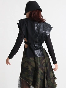 Gilet cintré pour femme en cuir patchwork élégant pour un look chic de printemps