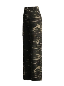 Women's high waist camouflage wide leg cargo jeans with street fashion style and pockets
