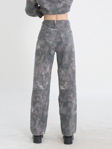 Ensemble en jean délavé à l'acide gris avec veste courte et pantalon large taille haute