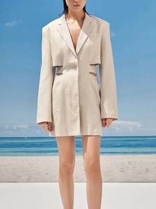 Mode Dames Blazer Jurk met Taille Uitsnijding Lange Mouw Enkele Knoop Sexy Slim Fit Revers Mini Jurk Streetwear Party Jas
