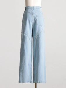 Jeans donna a vita alta con gamba larga e cuciture a forma di cuore sul retro
