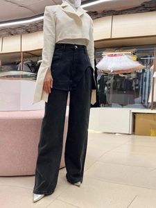 Jeans da Donna a Vita Alta Decostruiti a Strati Gamba Larga Pantaloni in Denim Dritti Giuntati Irregolari Streetwear