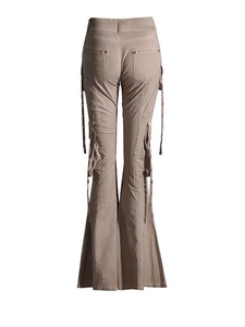 Women's high waist flared cargo pants in brown with slim fit and decorative ribbons