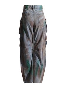Women's graffiti cargo jeans with vintage wash and oversized wide-leg streetwear style