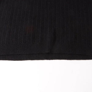 Macro shot of black ribbed knit sweater hem showing fine vertical texture and quality stitching