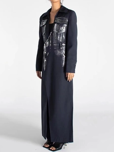 Blazer Long Style Rock pour Femmes Imprimé Graffiti Taille Ajustée Fente Maxi Veste de Costume Streetwear d'Avant-garde Outwear