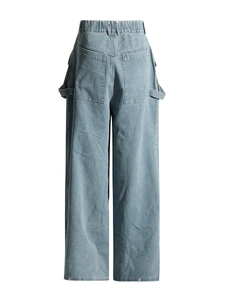 Jean cargo taille haute à jambes larges bleu clair avec poches arrière et style ample
