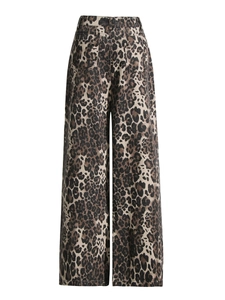 Vintage high waist leopard print wide leg pants with straight fit design for women