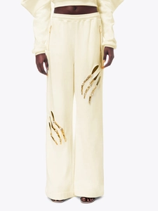 Damen High Waist Wide Leg Sweathose Mit Hollow Out Skeletthand Strass Verzierung Locker Lässig Gerade Lange Hose