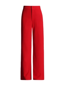 Fashionable high waist red wide-leg suit trousers with smooth drape for women