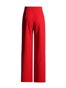 Elegant high-waist red straight-leg trousers with side rhinestone trim and back pocket detail