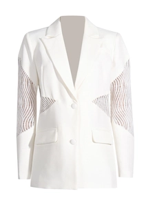 Elegante blazer bianco da donna con inserti in pizzo traforato e maniche lunghe