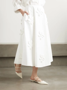 Elegant High Waist A-Line Long Skirt For Women With 3D Floral Applique Splicing Fashion Commute Spring White Pink Skirts
