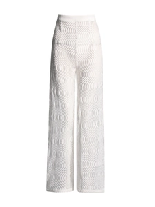 Pantalon blanc taille haute pour femme avec texture ondulée élégante et design transparent
