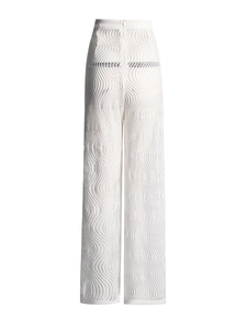 Pantalon large en maille transparente blanche à taille haute et texture ondulée