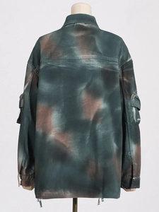 Women's vintage oversized cargo denim jacket with camouflage patchwork and loose fit style