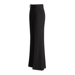 Detailed view of high-waist flared suit trousers with elegant drape and slim fit cut
