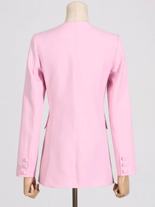Pink slim fit long sleeve blazer for women with refined cuff button details