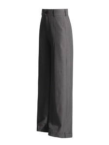 Pantalon taille haute gris foncé à jambes larges avec plis et ourlet à revers